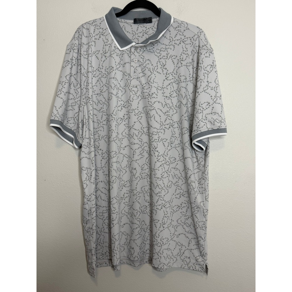 G/FORE Men's XXL Polo Shirt Grey Star Print Performance Golf Short Sleeve Tee